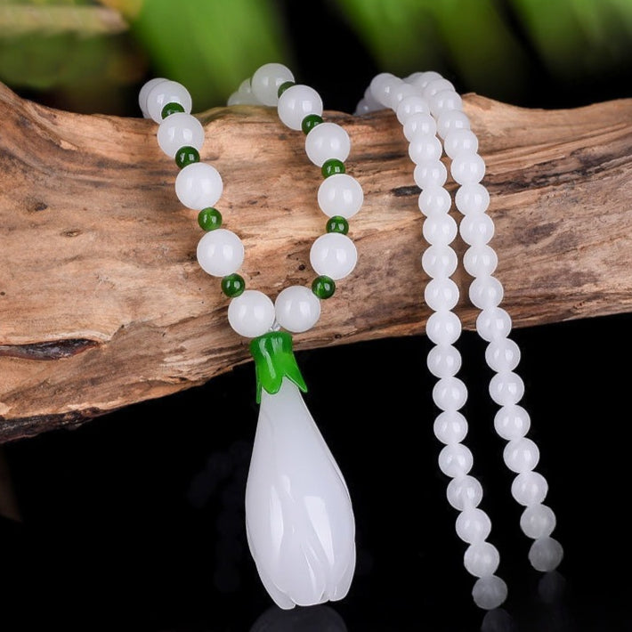 Golden Silk Jade Orchid Necklace