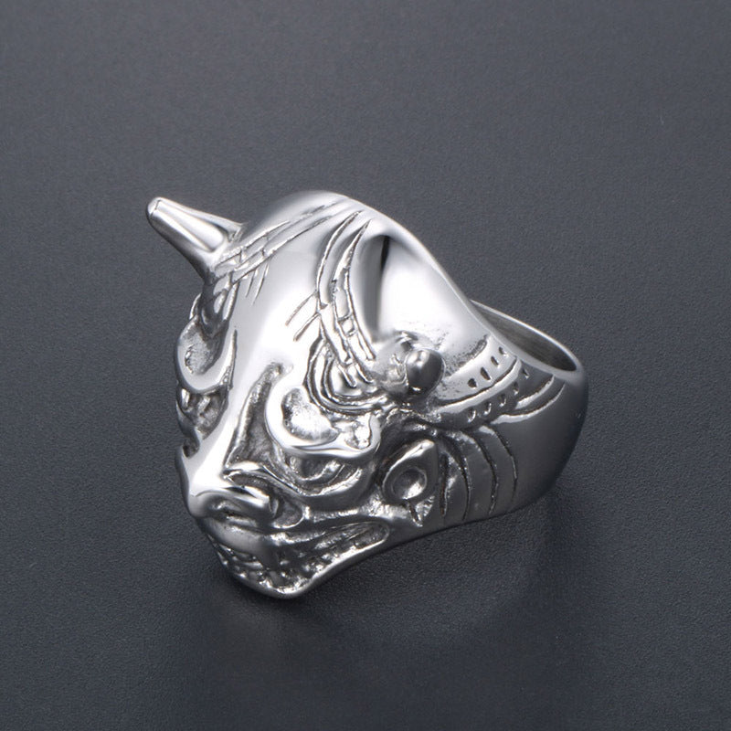 Customizable Retro Titanium Steel Grinning Ghost Head Ring for Men - Unique Jewelry Accessory