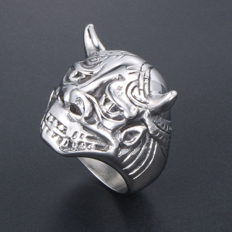 Customizable Retro Titanium Steel Grinning Ghost Head Ring for Men - Unique Jewelry Accessory
