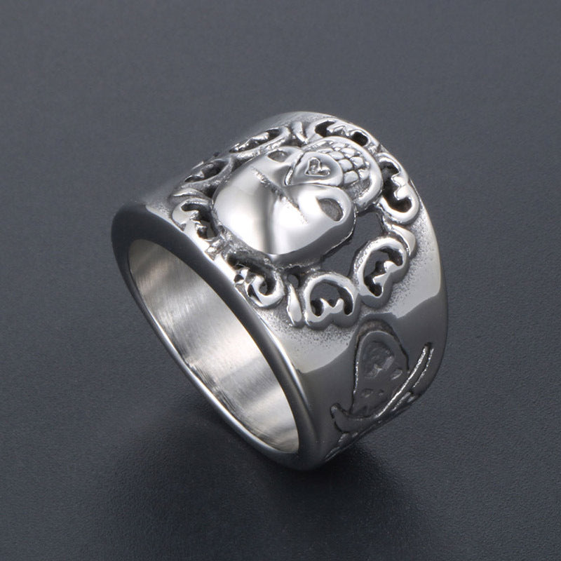 Titanium Steel Hollow Skeleton Ghost Horse Skull Ring for Men - European and American Punk Fashion