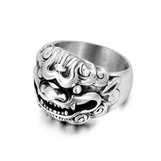 Vintage National Style Majestic Unicorn Men's Custom Titanium Steel Ring Jewelry