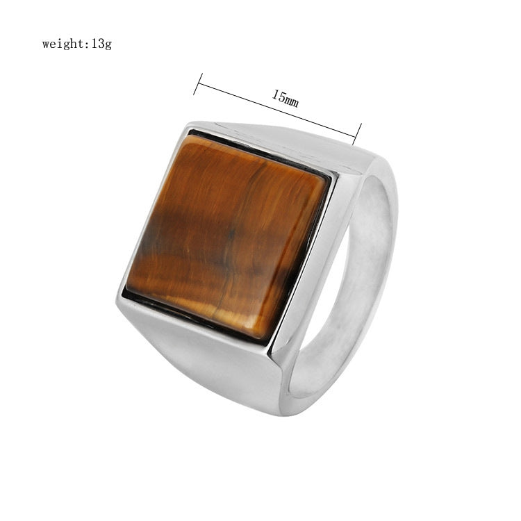Planderful Mens Titanium Steel Square Stone Ring Unisex Stylish Everyday Genie Protection Statement