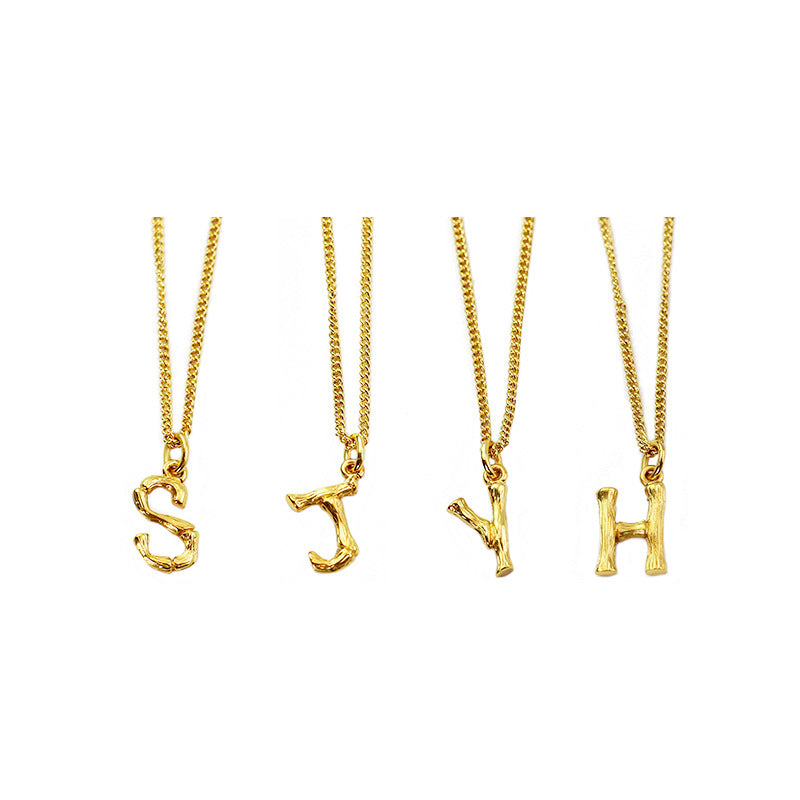European Chic Bamboo Alloy Necklace with 26-Letter Collarbone Chain - Exclusively from Manufacturer, Women's Jewelry Accessory