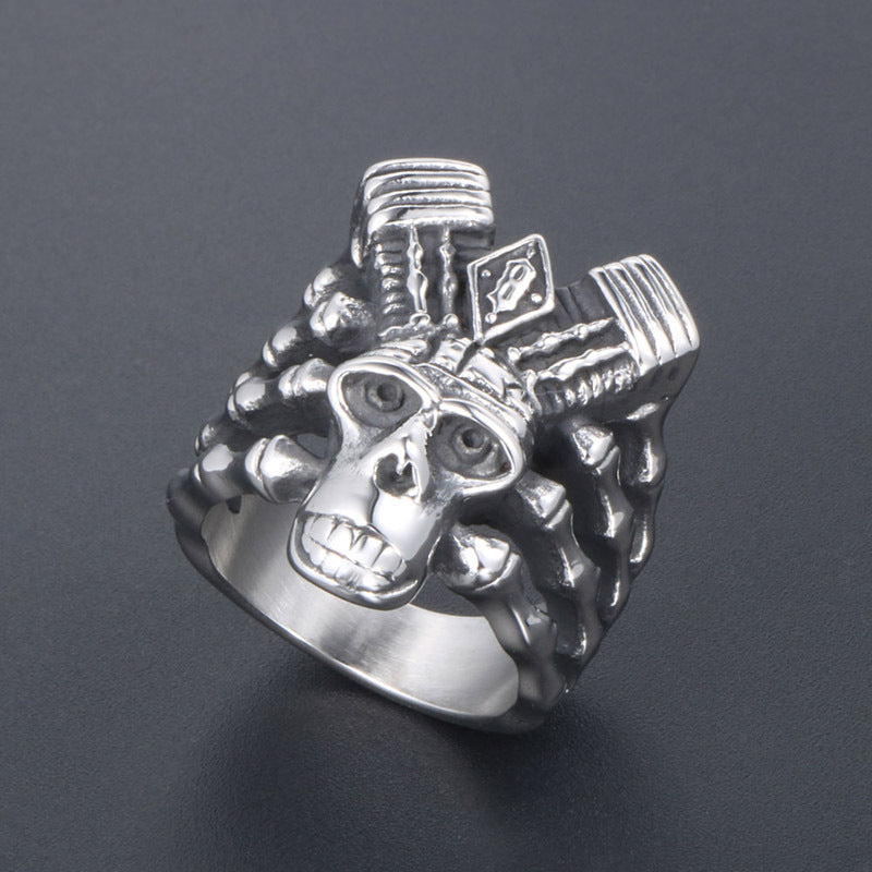 Men's Punk Titanium Steel Ghost Head Ring - Trendy Crown Skull Design