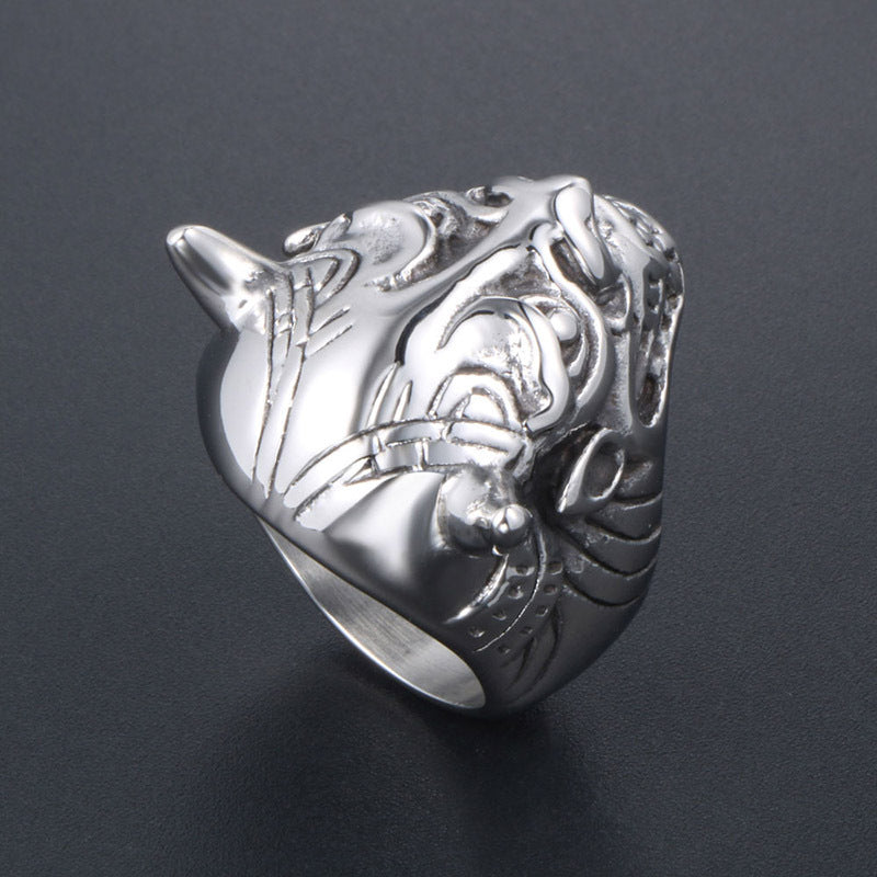 Customizable Retro Titanium Steel Grinning Ghost Head Ring for Men - Unique Jewelry Accessory
