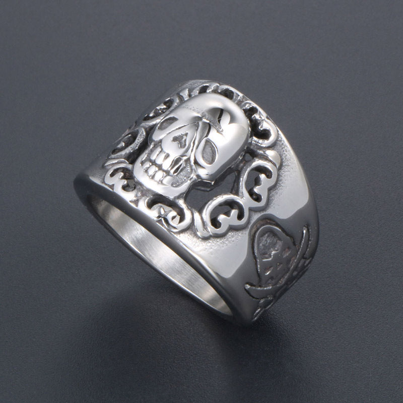 Titanium Steel Hollow Skeleton Ghost Horse Skull Ring for Men - European and American Punk Fashion