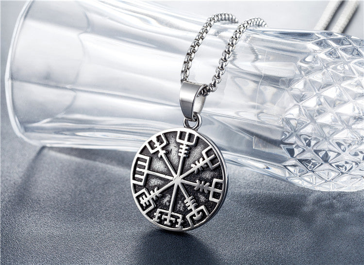 Planderful Viking Compass Necklace For Men Unisex Titanium Steel Pendant With Nordic Retro Protection