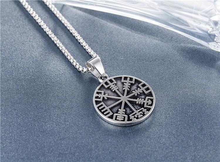 Planderful Viking Compass Necklace For Men Unisex Titanium Steel Pendant With Nordic Retro Protection
