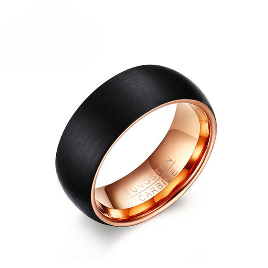 Popular Jewelry Wholesale in Europe and America 8MM Tungsten Steel Ring Black Rose Gold Factory Wholesale for Men