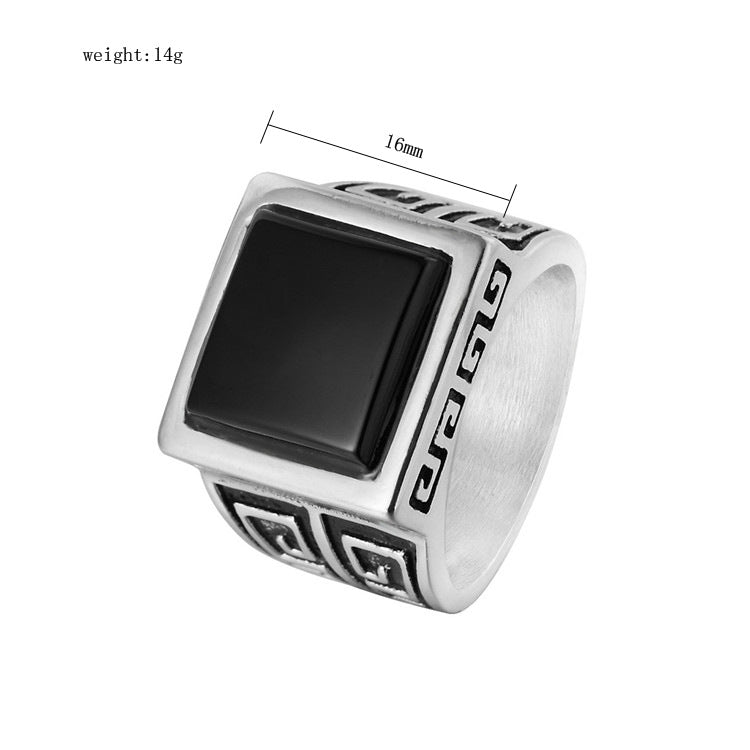 Planderful Titanium Steel Ring For Men Unisex With Durable Matte Black Finish And Great Wall Pattern