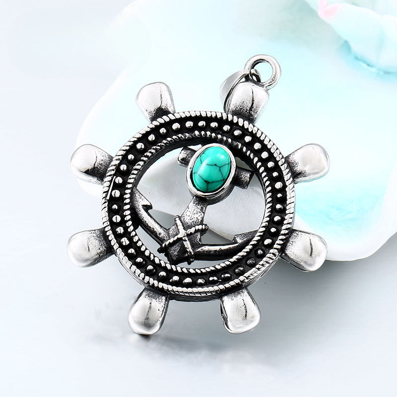 Nautical-Inspired Stainless Steel Rudder Pendant for Men - Retro Titanium Steel Jewelry Collection