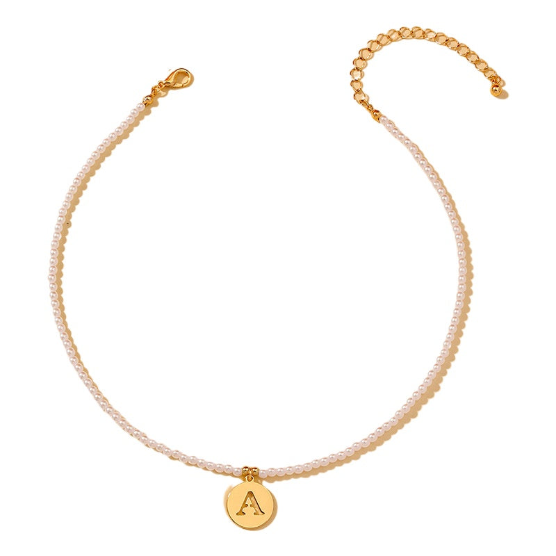 Elegant Hollow English Letter Pendant Necklace with Pearl Accents