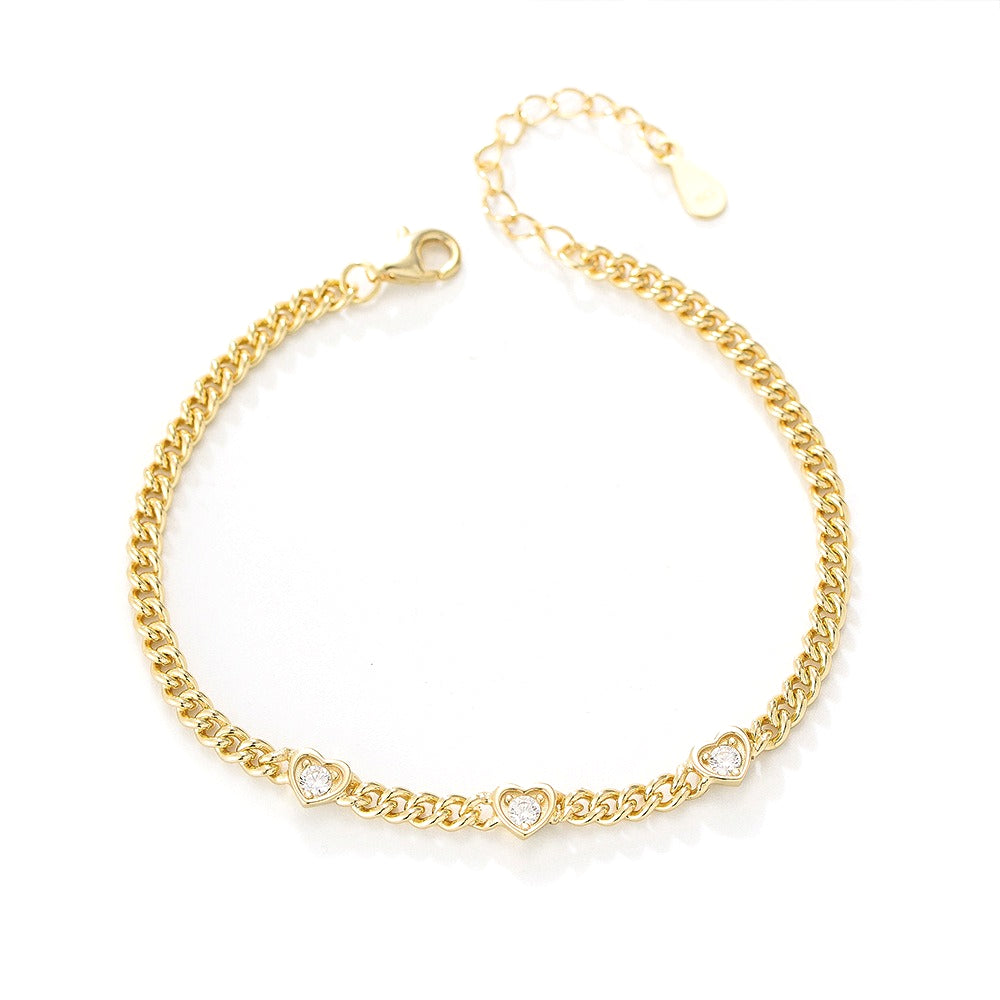S925 Sterling Silver Heart-Shaped Zircon Bracelet And Design Silver