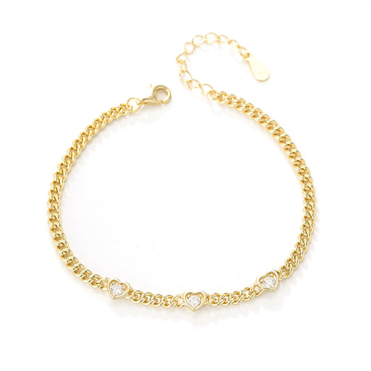 S925 Sterling Silver Heart-Shaped Zircon Bracelet And Design Silver