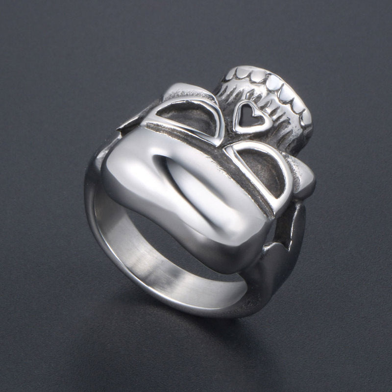 Vintage-Inspired Jawless Skull Ring for Men - Retro Punk Ghost Design in Titanium Steel
