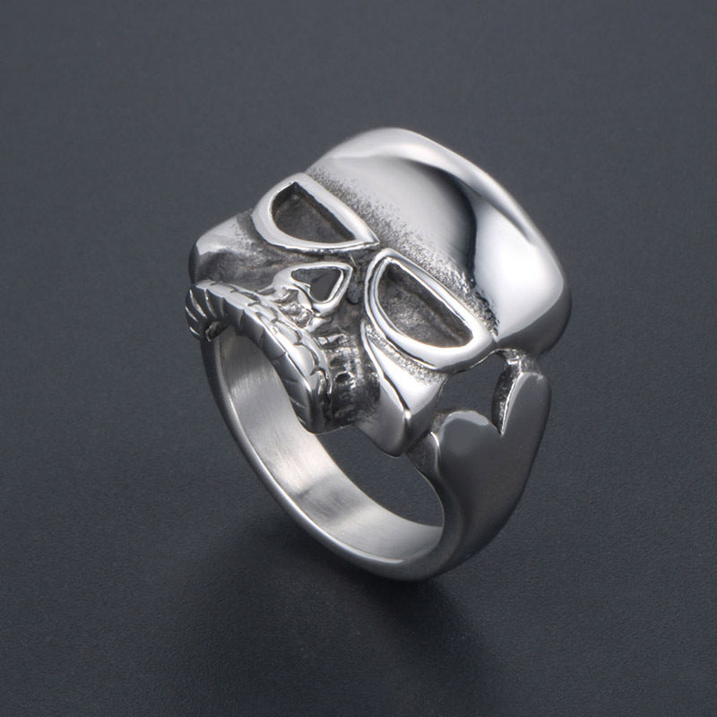 Vintage-Inspired Jawless Skull Ring for Men - Retro Punk Ghost Design in Titanium Steel