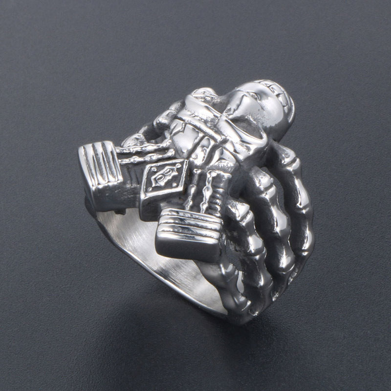Men's Punk Titanium Steel Ghost Head Ring - Trendy Crown Skull Design