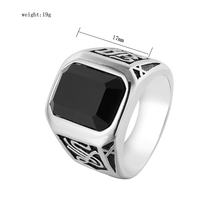 Planderful Titanium Steel Ring For Men Unisex Retro Black Stone Protection Statement Everyday Genie