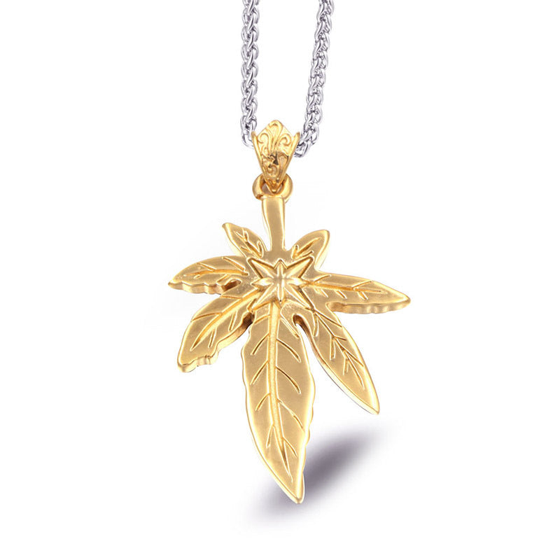 Retro Titanium Steel Maple Leaf Star Flower Pendant Necklace for Trendy Men and Women