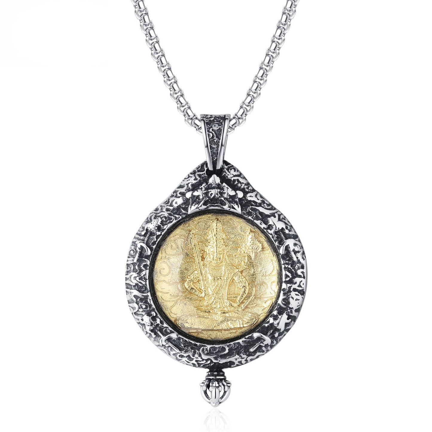 Steel Necklace - Vintage Buddha Pendant