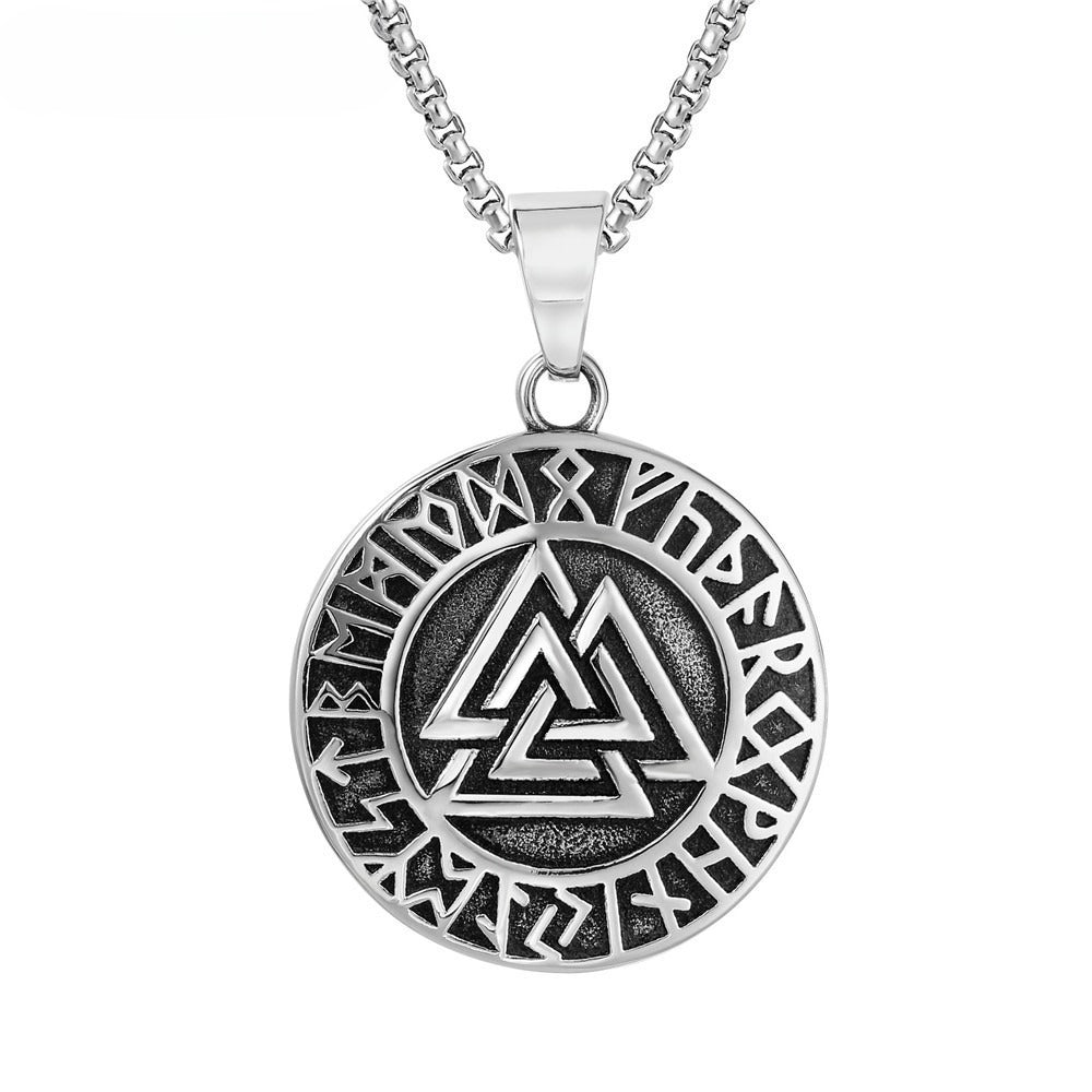 Planderful Viking Rune Pendant Necklace Triangular Titanium Steel Unisex Protection Statement