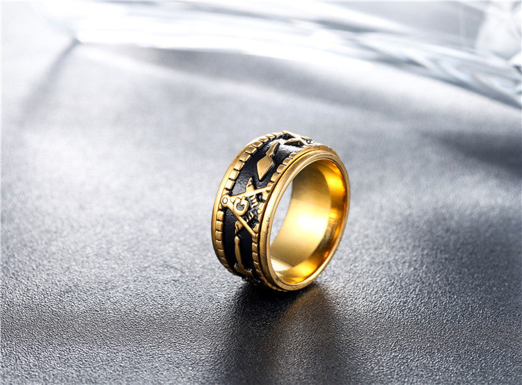 Planderful Masonic Logo Titanium Ring For Unisex Durability And Symbolic Protection Gift Sizes 7 To 12