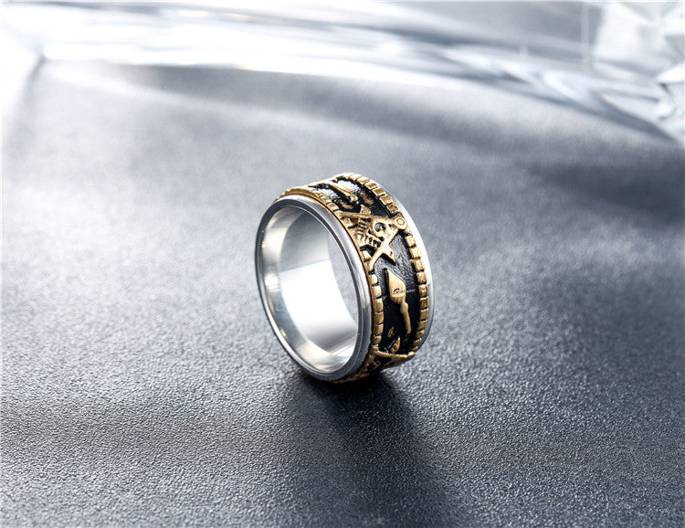 Planderful Masonic Logo Titanium Ring For Unisex Durability And Symbolic Protection Gift Sizes 7 To 12