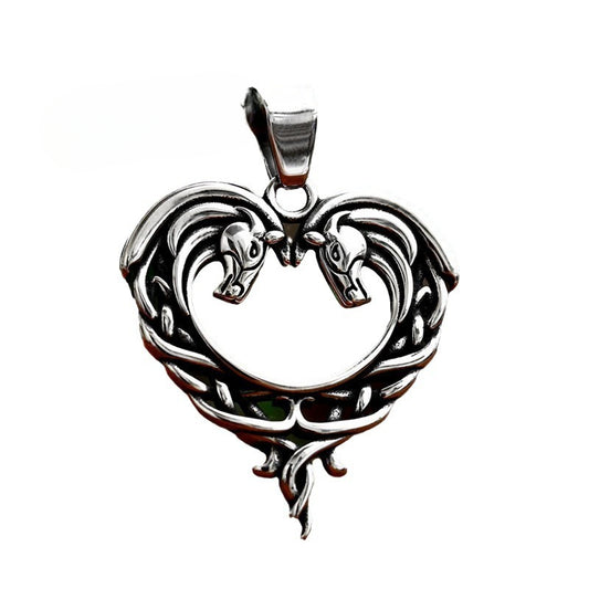 Titanium Steel Double Horse Love Pendant - Nordic Retro Viking Celtic Knot Design for Men