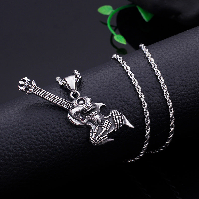 Men's Titanium Steel Skull Pendant - European and American Punk Goth Electric Guitar Accessory