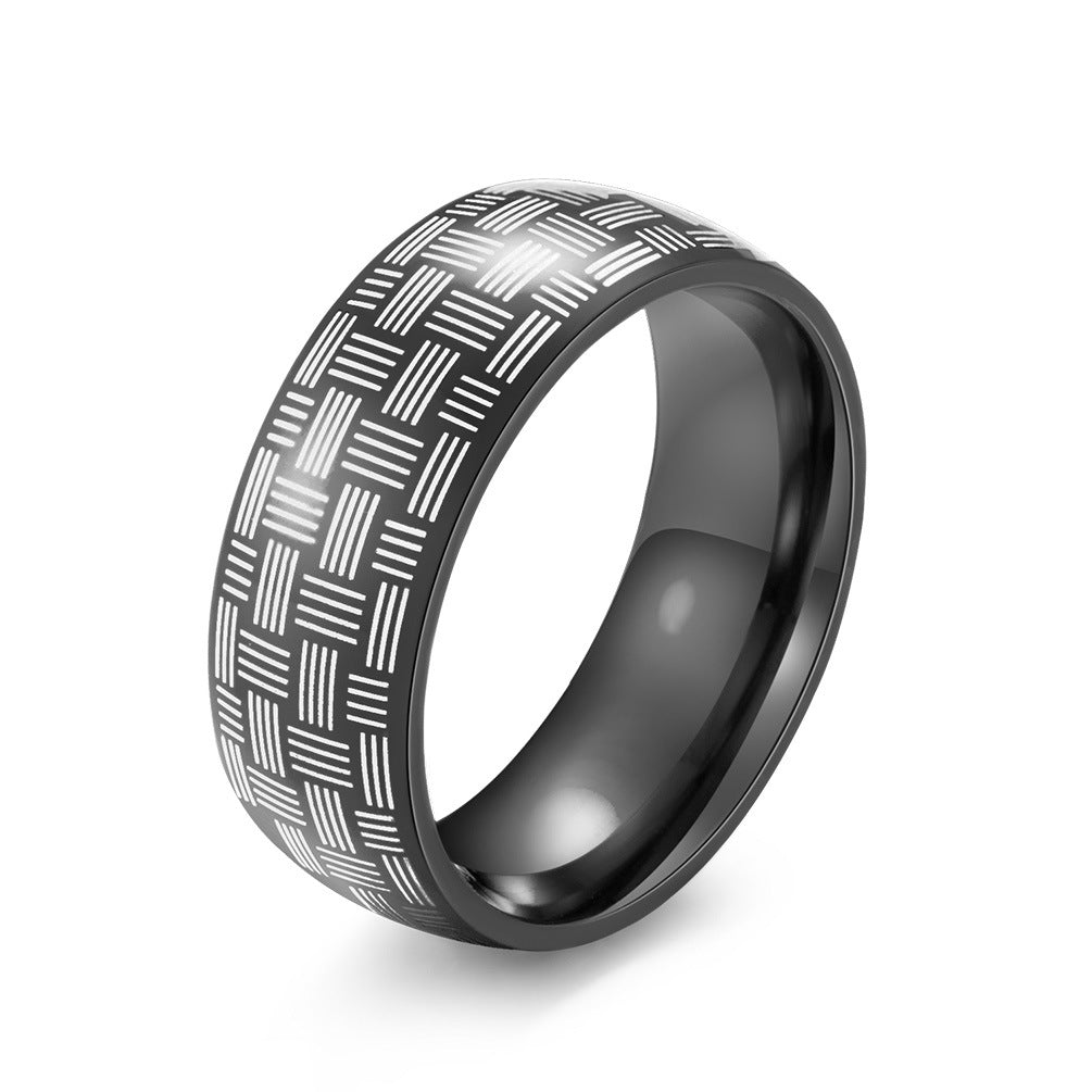 Stainless Steel Laser Woven Ring – Black-Plated Men's Cool Gift