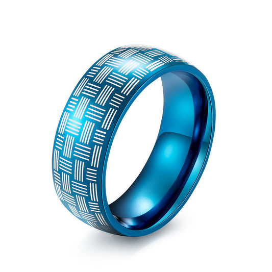 Stainless Steel Laser Woven Ring – Black-Plated Men's Cool Gift