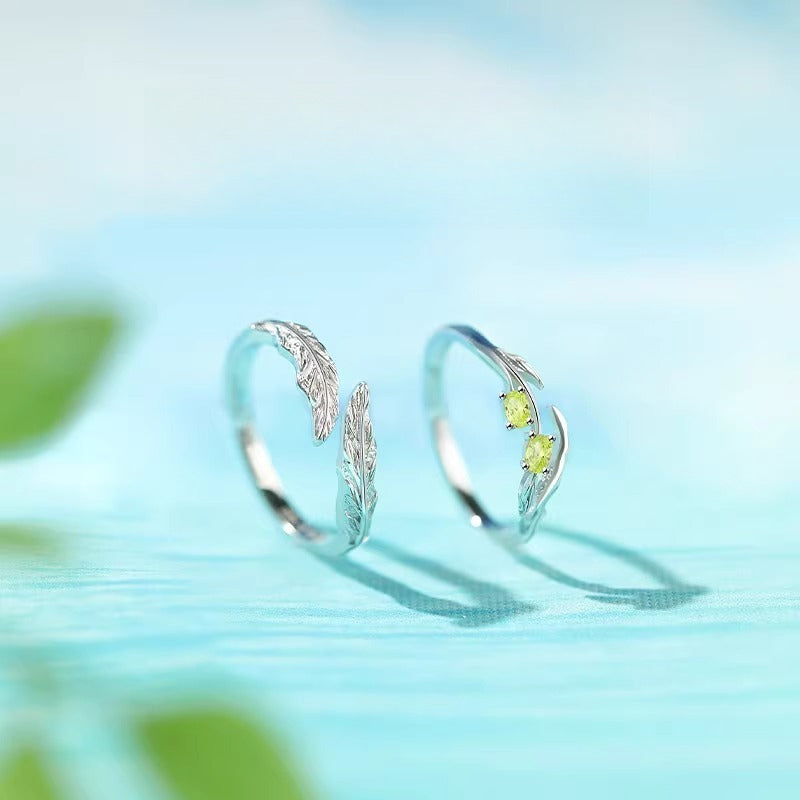 Planderful Sterling Silver Olive Green Couple Ring For Lovers Adjustable Fresh Festival Gift