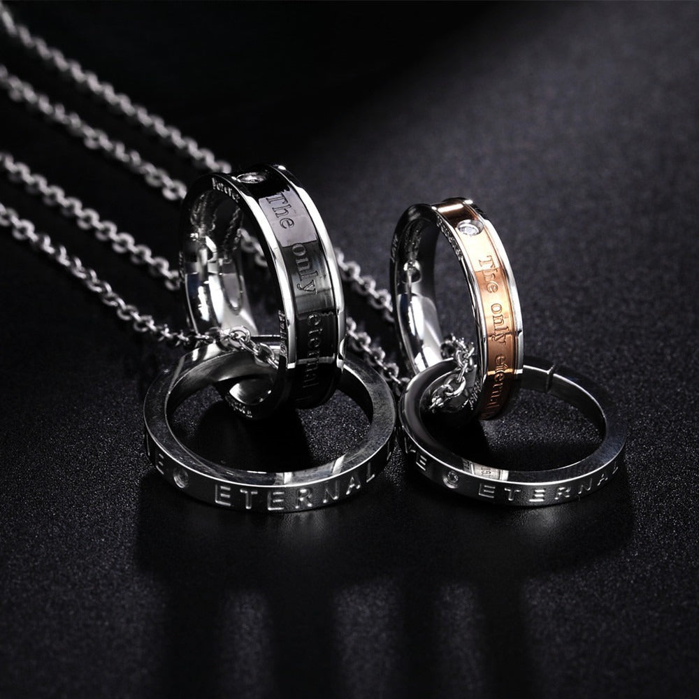 Planderful Titanium Steel Couple Necklace Double Ring Unisex