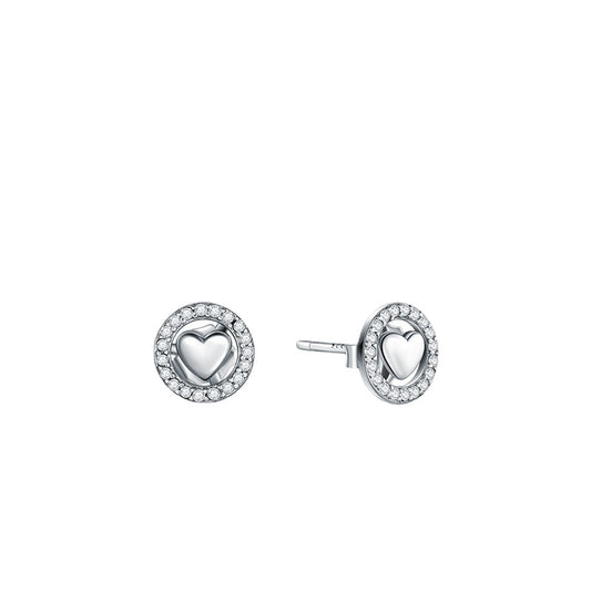 Stylish Sterling Silver Heart-Shaped Stud Earrings with Zircon Accents