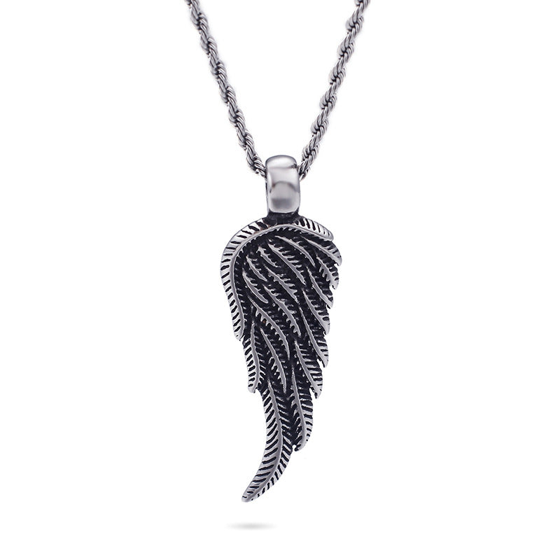 Feather Charm Pendant Necklace for Men - Sleek Titanium Steel Design