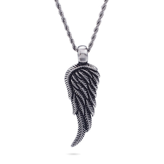 Feather Charm Pendant Necklace for Men - Sleek Titanium Steel Design