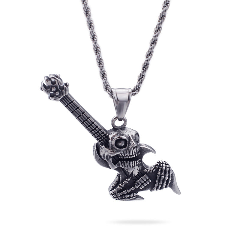Men's Titanium Steel Skull Pendant - European and American Punk Goth Electric Guitar Accessory