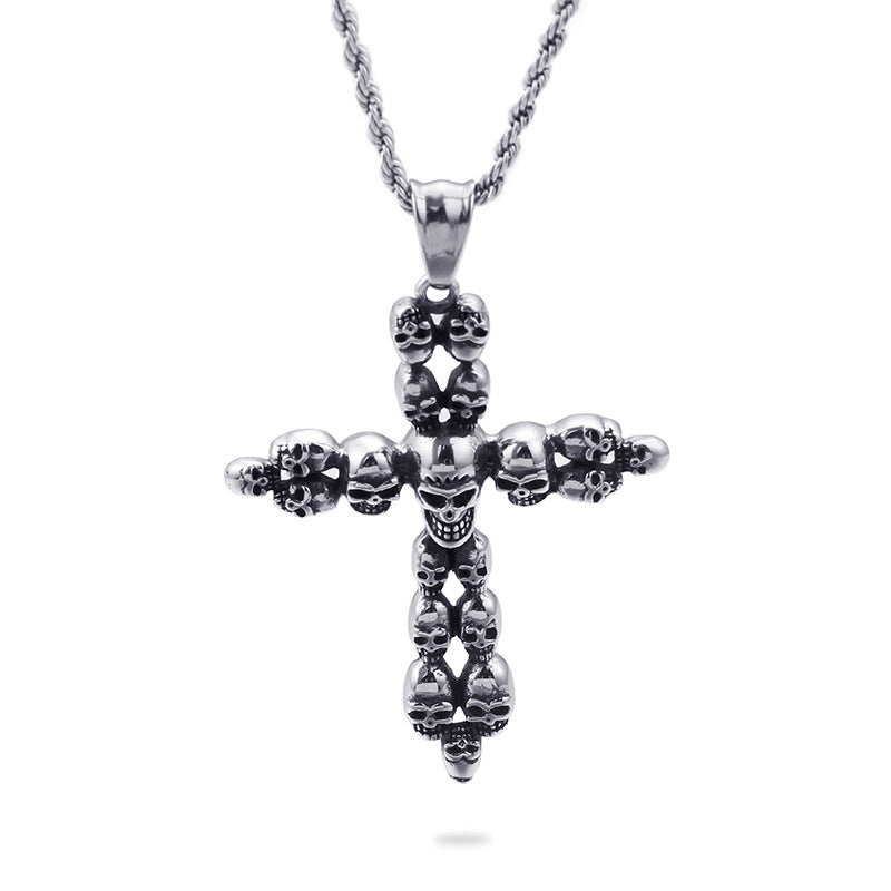 Custom Titanium Steel Skull Cross Pendant for Men - European and American Style Jewelry
