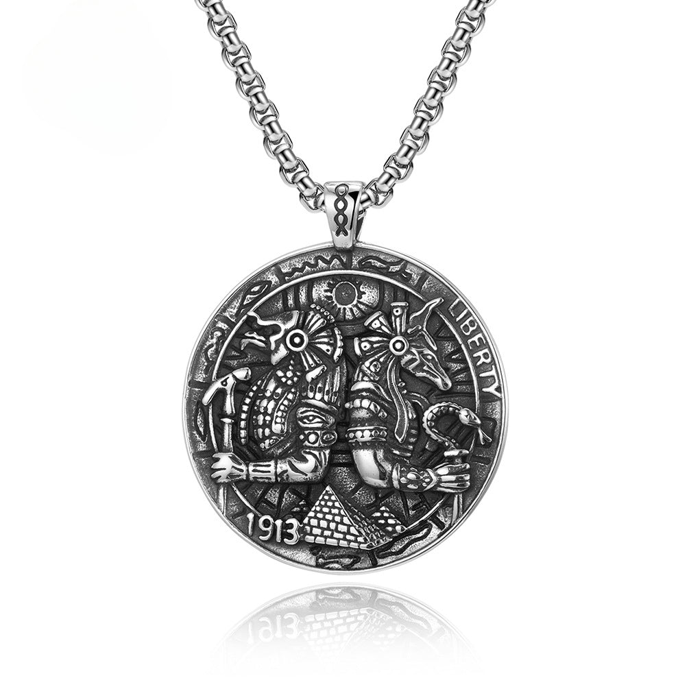 Retro Titanium Steel Anubis God Pendant Necklace for Men