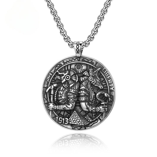Retro Titanium Steel Anubis God Pendant Necklace for Men