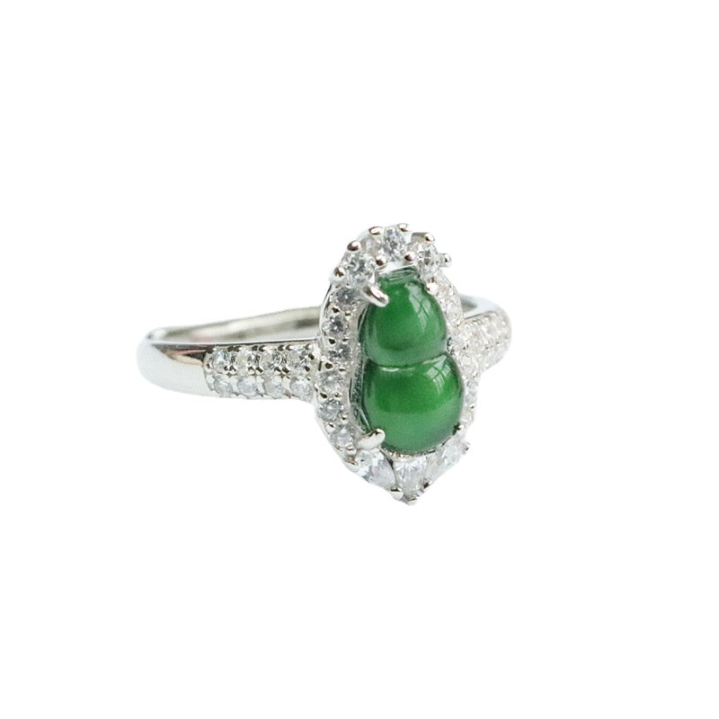 Sterling Silver Adjustable Ice Green Jadeite Gourd Ring