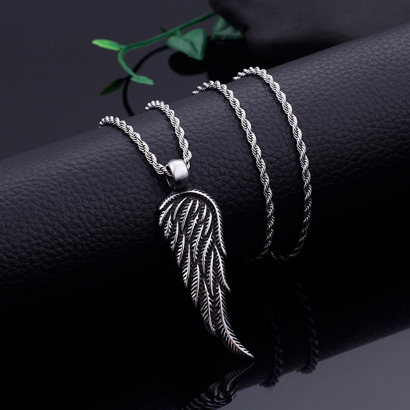 Feather Charm Pendant Necklace for Men - Sleek Titanium Steel Design