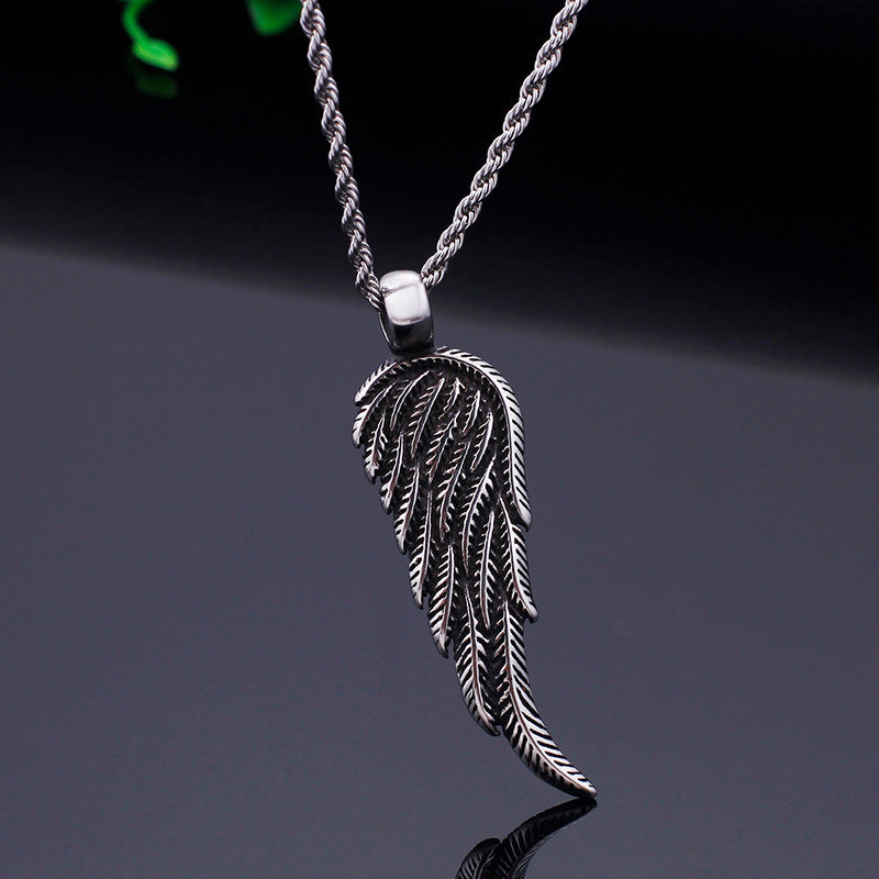 Feather Charm Pendant Necklace for Men - Sleek Titanium Steel Design