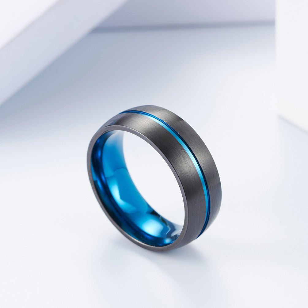 Inner and Outer Curved Matte Black and Blue Ring for Men