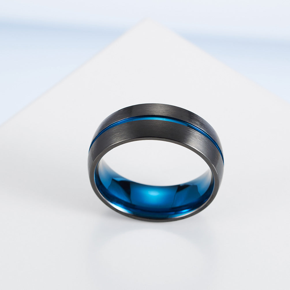 Inner and Outer Curved Matte Black and Blue Ring for Men