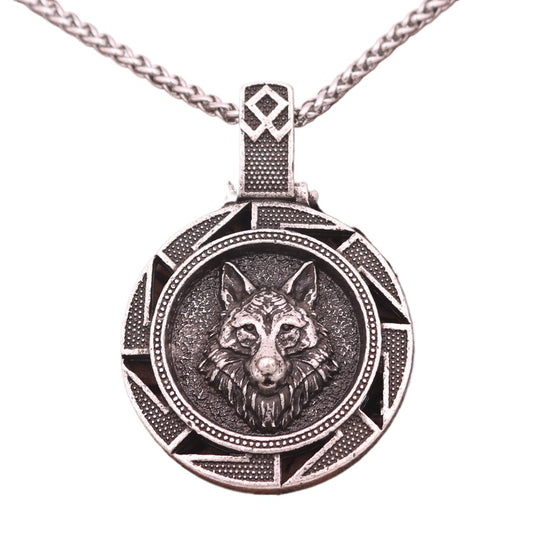 Cross-border hot selling wolf head zinc alloy pendant men's Viking lune character amulet necklace double-sided pattern jewelry for men