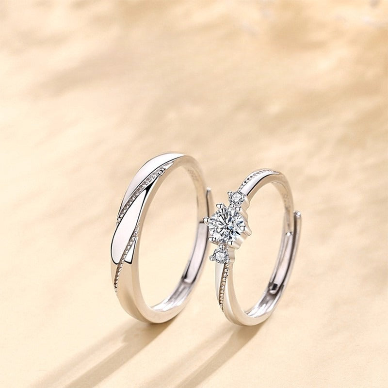Sterling Silver Couple Ring Adjustable Zircon Love At First Sight For Him And Her Planderful