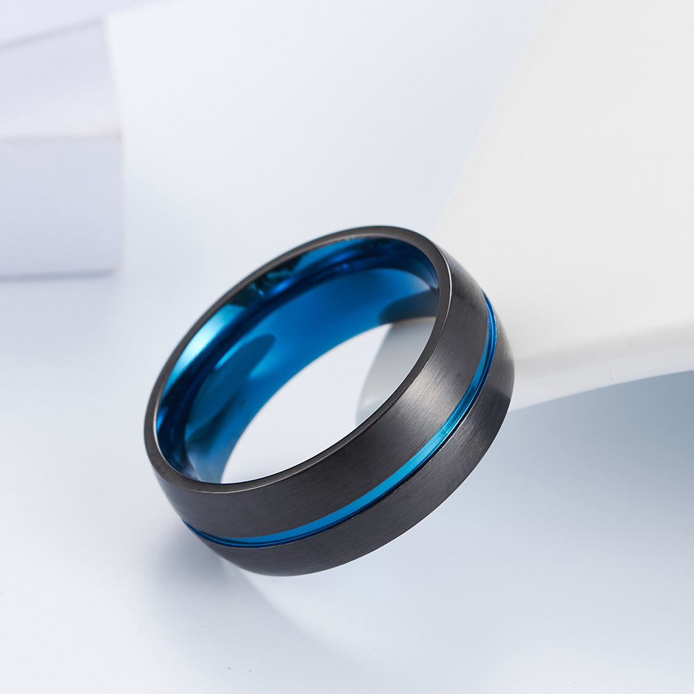 Inner and Outer Curved Matte Black and Blue Ring for Men