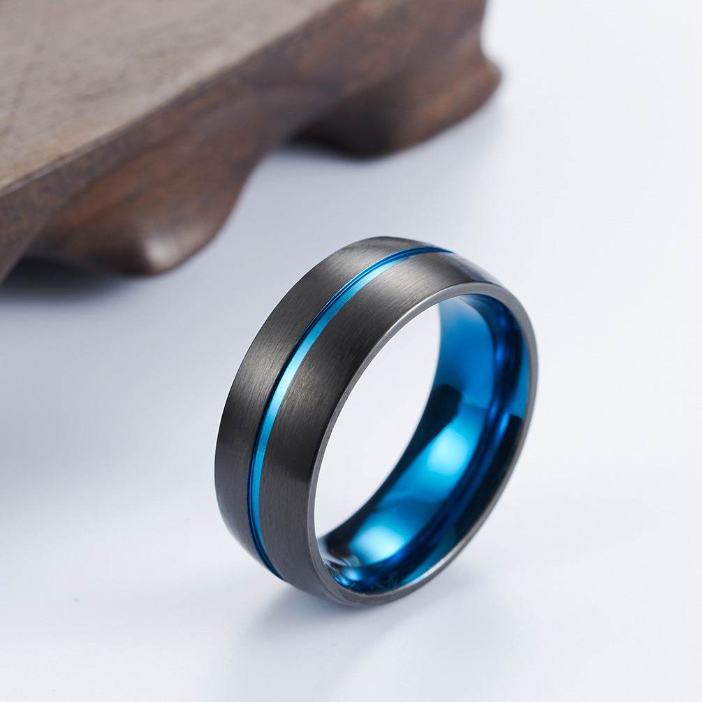 Inner and Outer Curved Matte Black and Blue Ring for Men