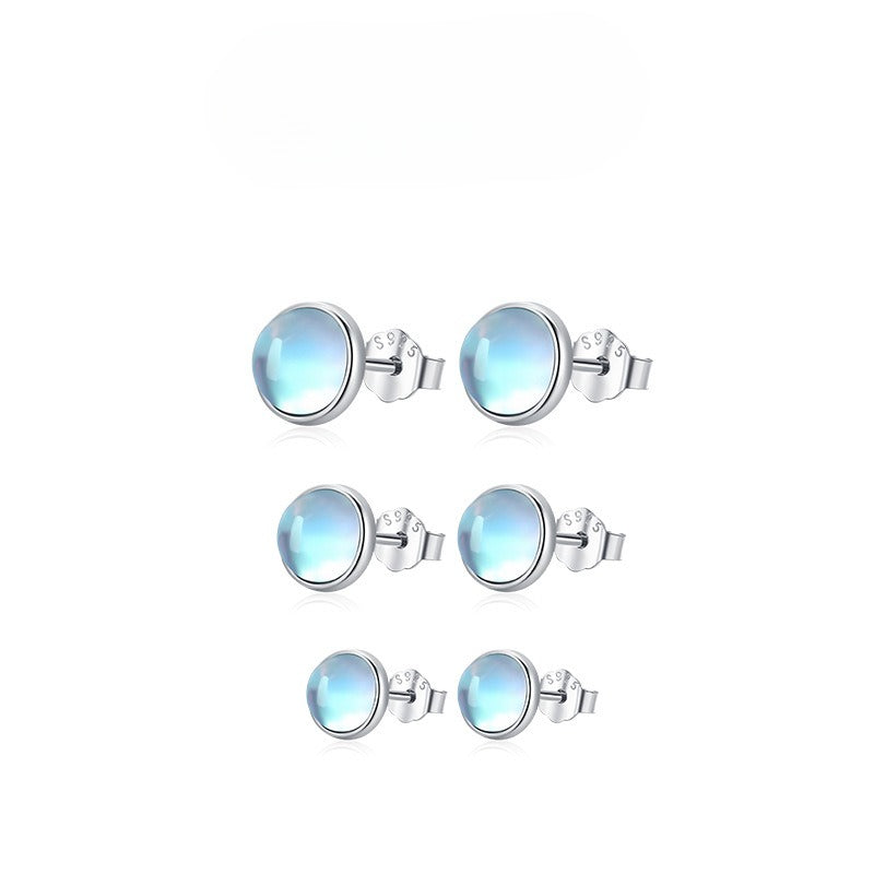 925 Sterling Silver Moon Moonstone Stud Earrings